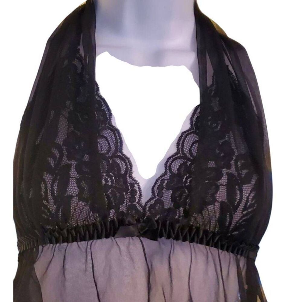 FREDRICKS OF HOLLYWOOD Black Lace Baby Doll Slip and Matching Lace Panties Size - Picture 5 of 6